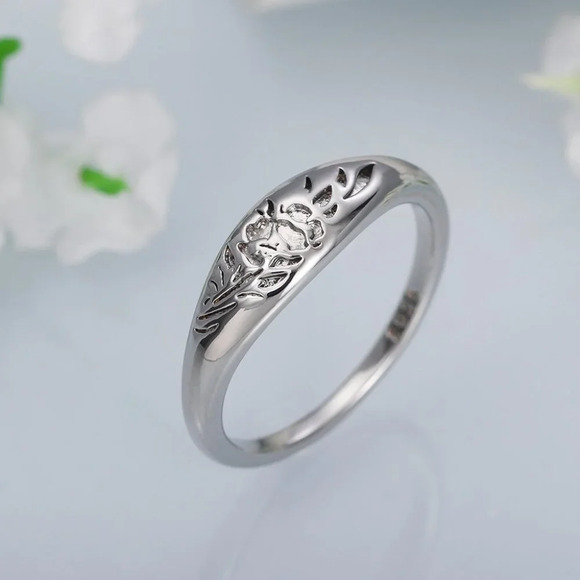 Dainty Flower and Leaf 925 Sterling Silver Open Ring, White  🌸925 Silver Plated Flower Carved Unique Vintage Rings for Women, L027